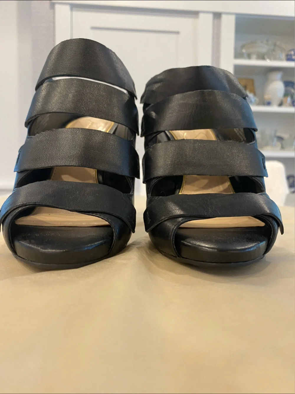 Jessica Simpson Black and White Strappy Wedge Sandals